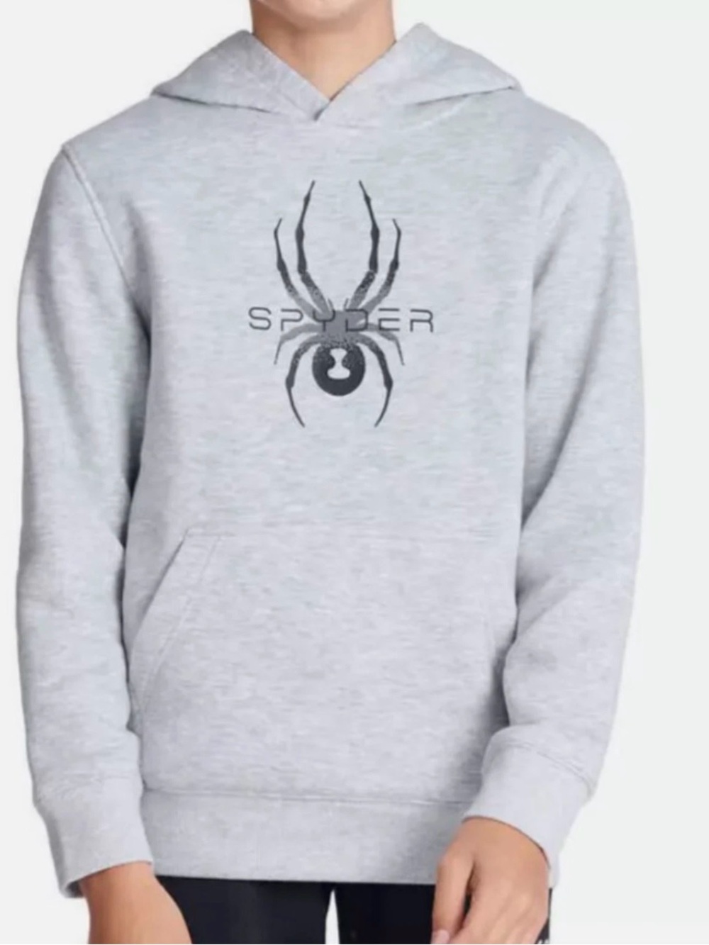 Spyder Boys Hoodie Size M 10-12 Gray Pullover Sweatshirt Kangaroo Pocket Logo